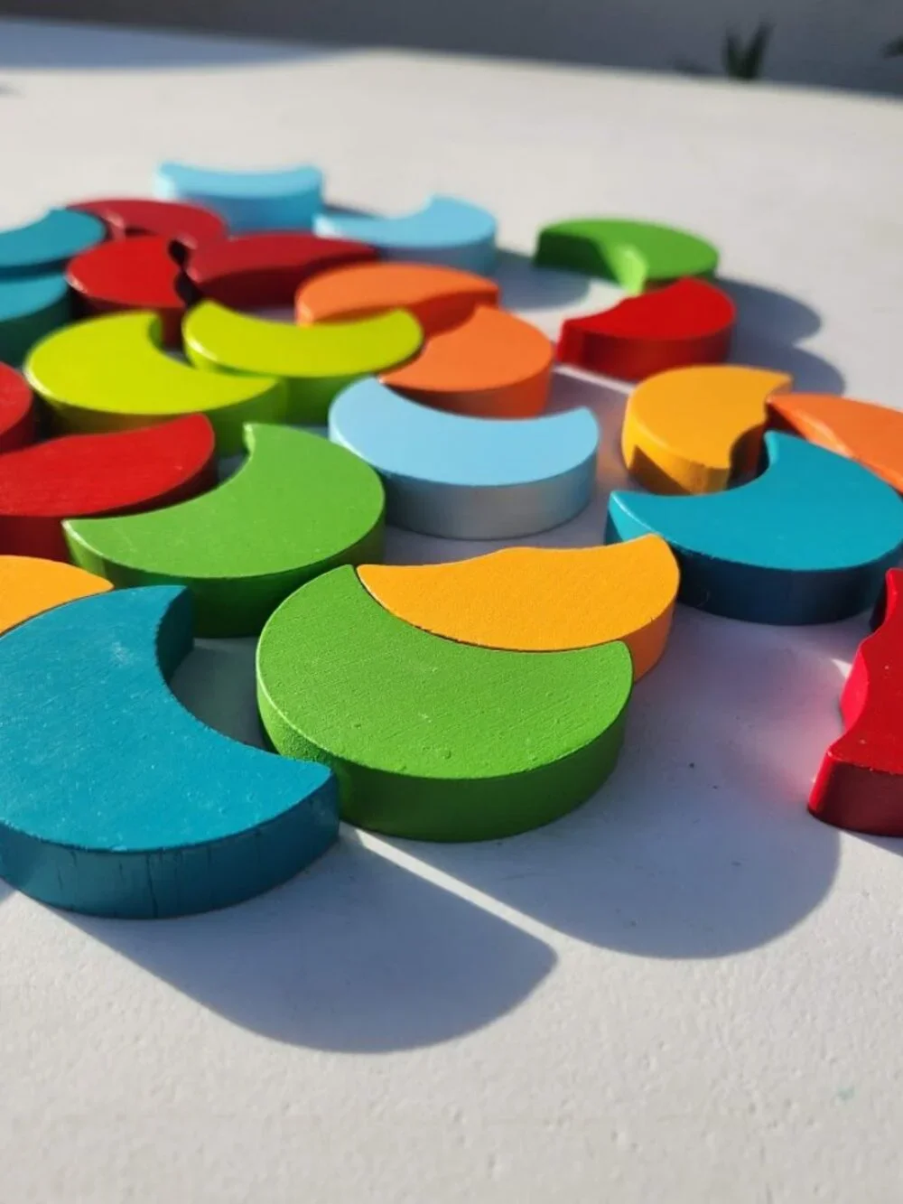 HABA Color Moon 32 Piece Wooden Shapes Toddler Toy Arranging Game Wood Montessor
